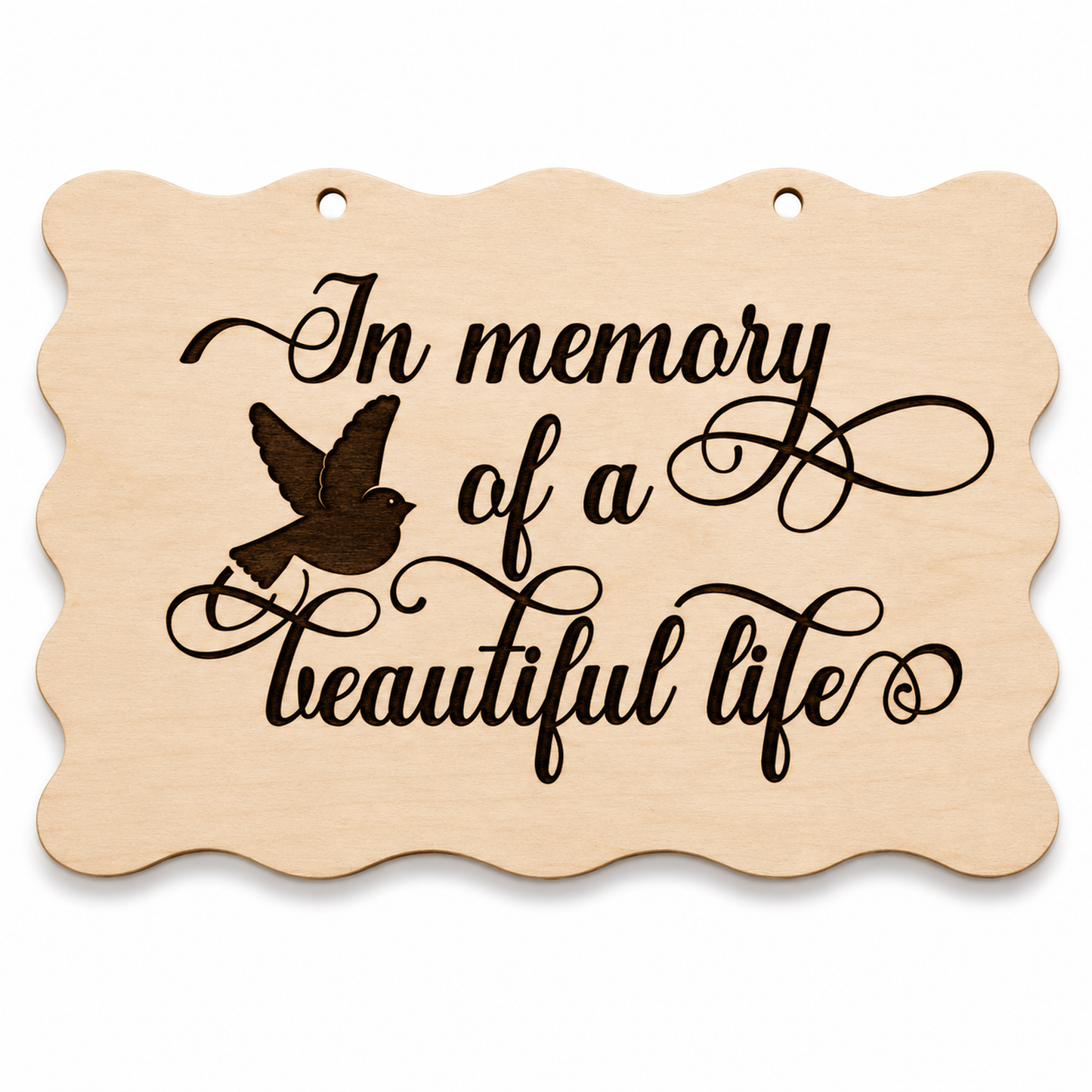 In Memory of a Beautiful Life laser engraved scalloped memorial plaque