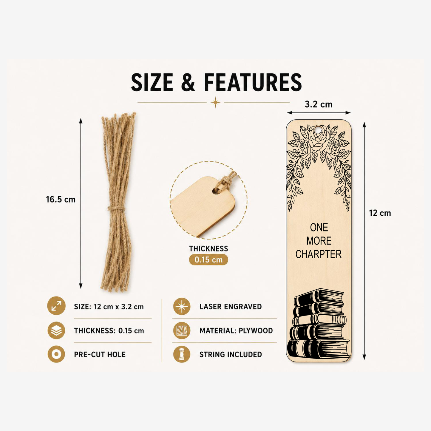 Just One More Chapter bookmark showing 12 x 3.23 cm size and product features