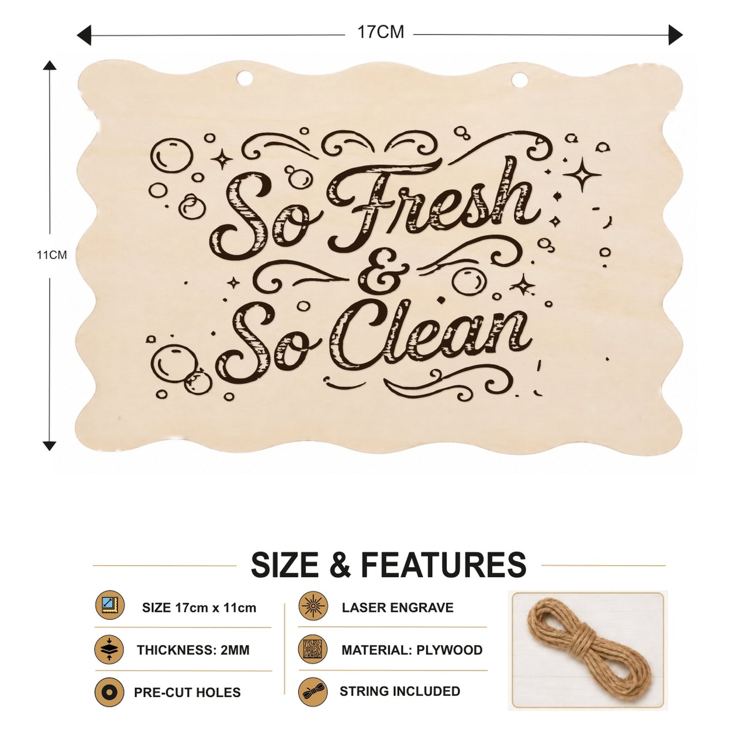 So Fresh and So Clean plaque showing 20 x 10 cm size and product features