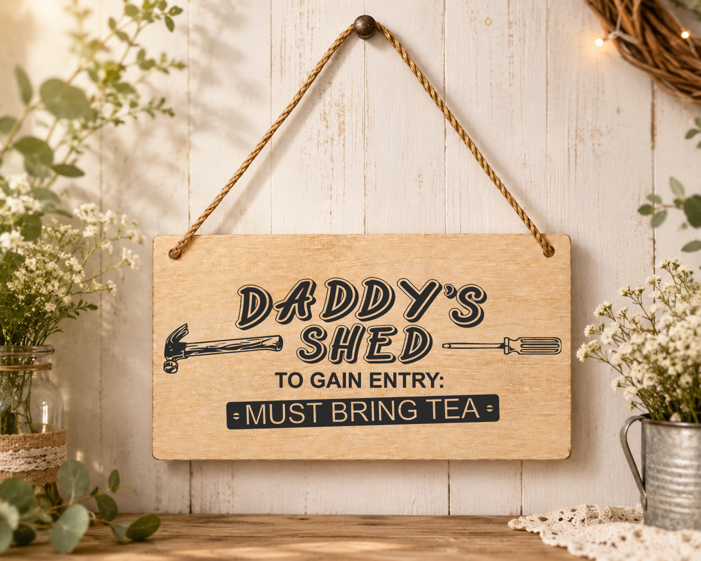 Daddy’s Shed Laser Engraved Wooden Plaque – Funny Hanging Sign 20cm x 10cm