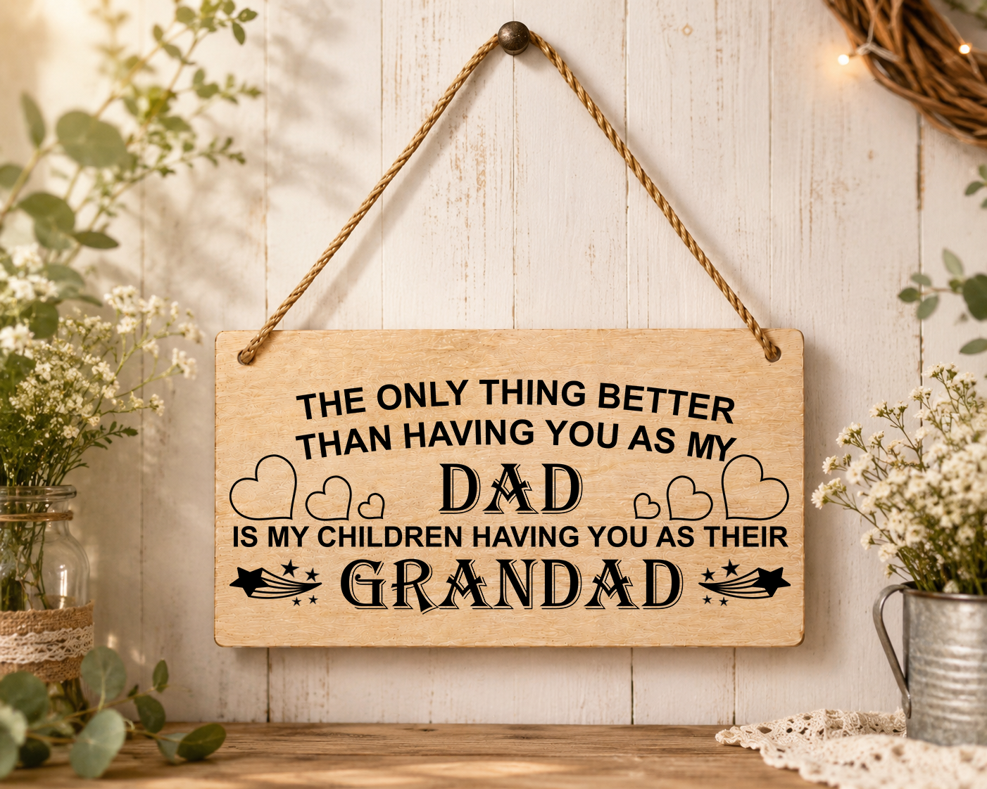 Dad Grandad Laser Engraved Wooden Plaque Gift – Hanging Sign 20cm x 10cm
