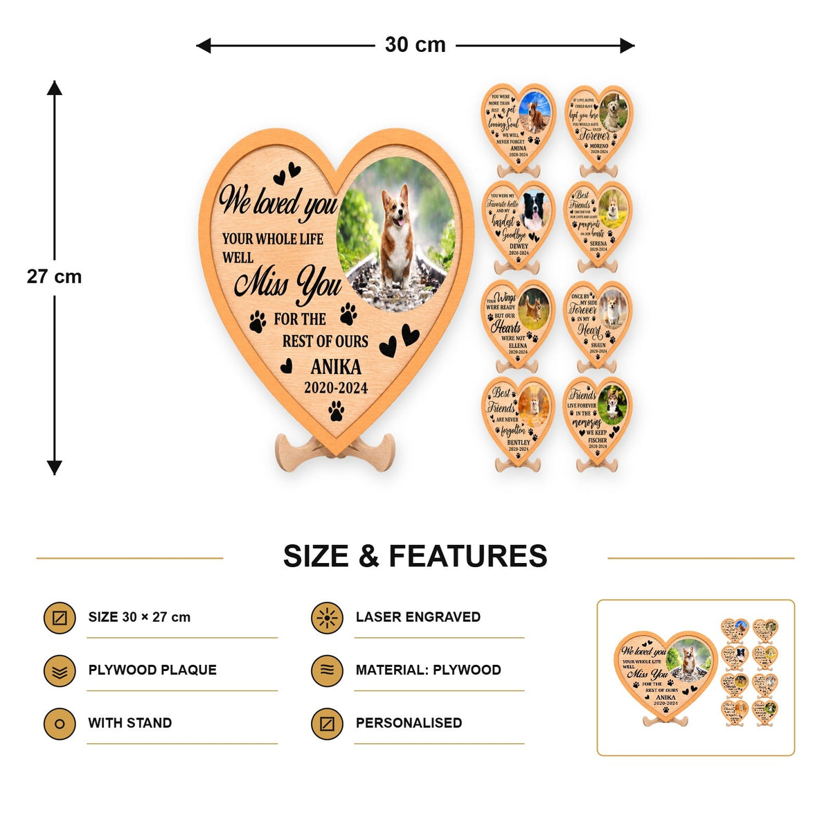 Dog memorial heart plaque size