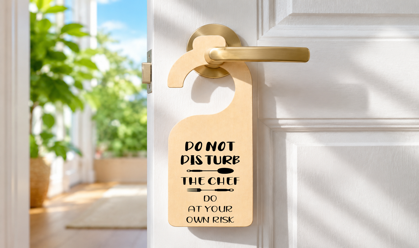 Do Not Disturb the Chef Do Door Hanger Sign Funny Gift 18x8cm - laser engraved wooden plaque by South Yorkshire Engraving