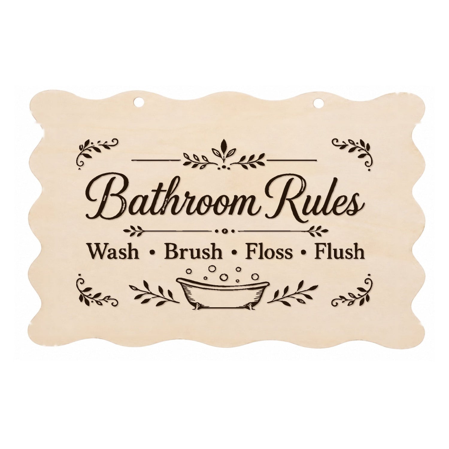 Laser engraved wooden bathroom rules plaque
