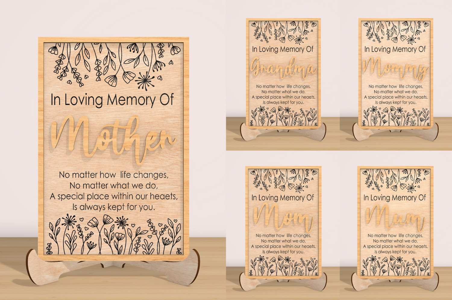 Laser engraved wooden memorial plaque for a loved one