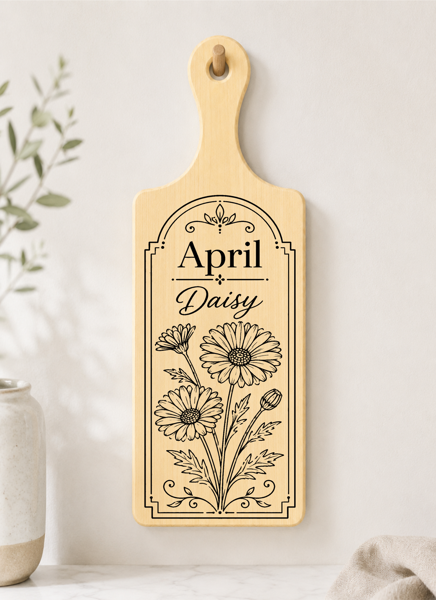 Laser engraved paddle-style wooden hanging plaque