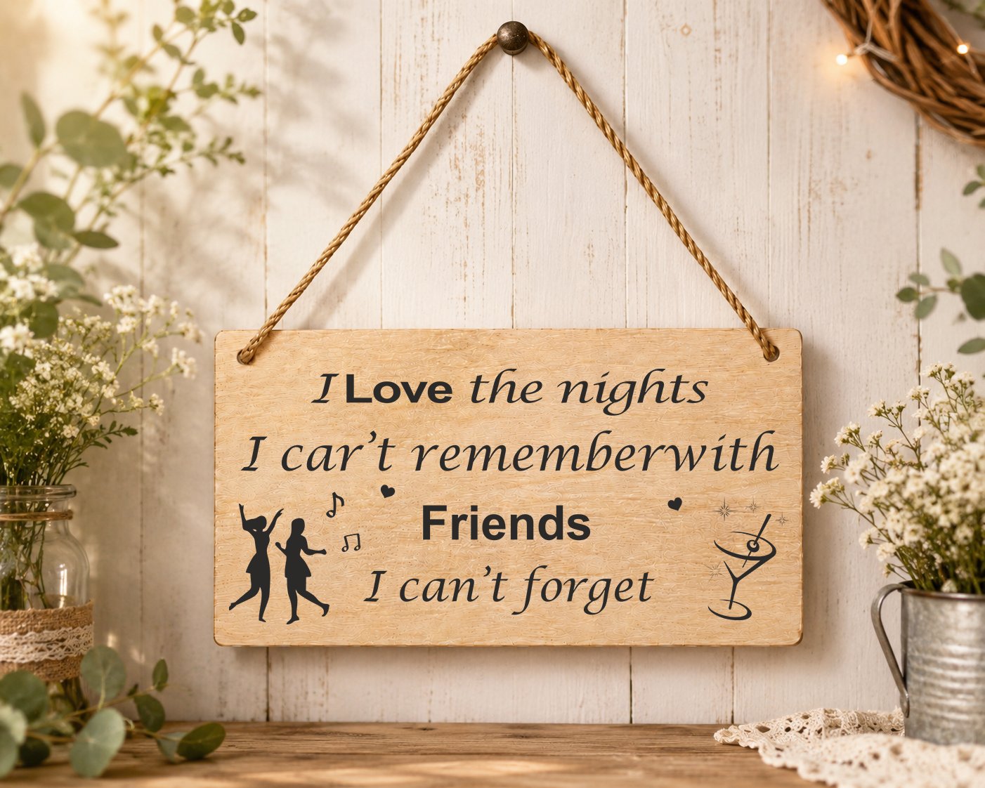 Laser engraved rectangular wooden hanging plaque