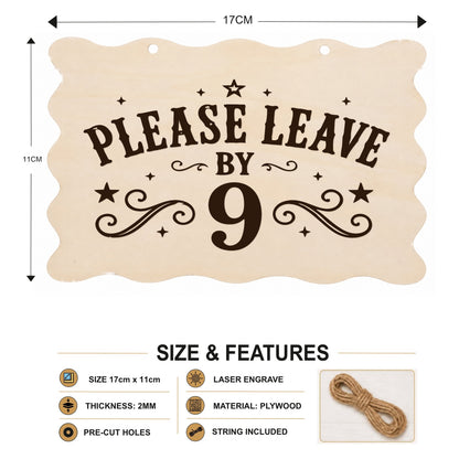 Please Leave by 9 plaque showing 20 x 10 cm size and product features