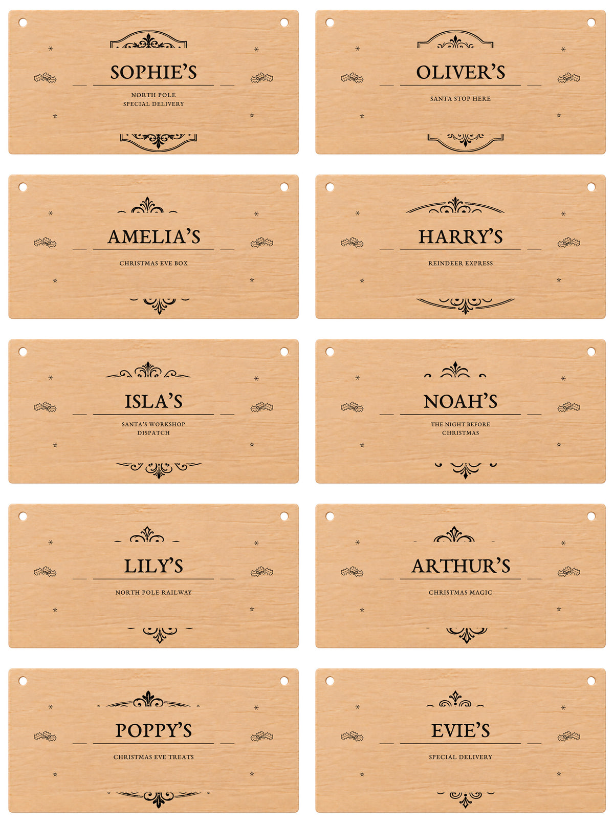 Personalised Christmas Eve box plaques - 10 light premium engraved designs
