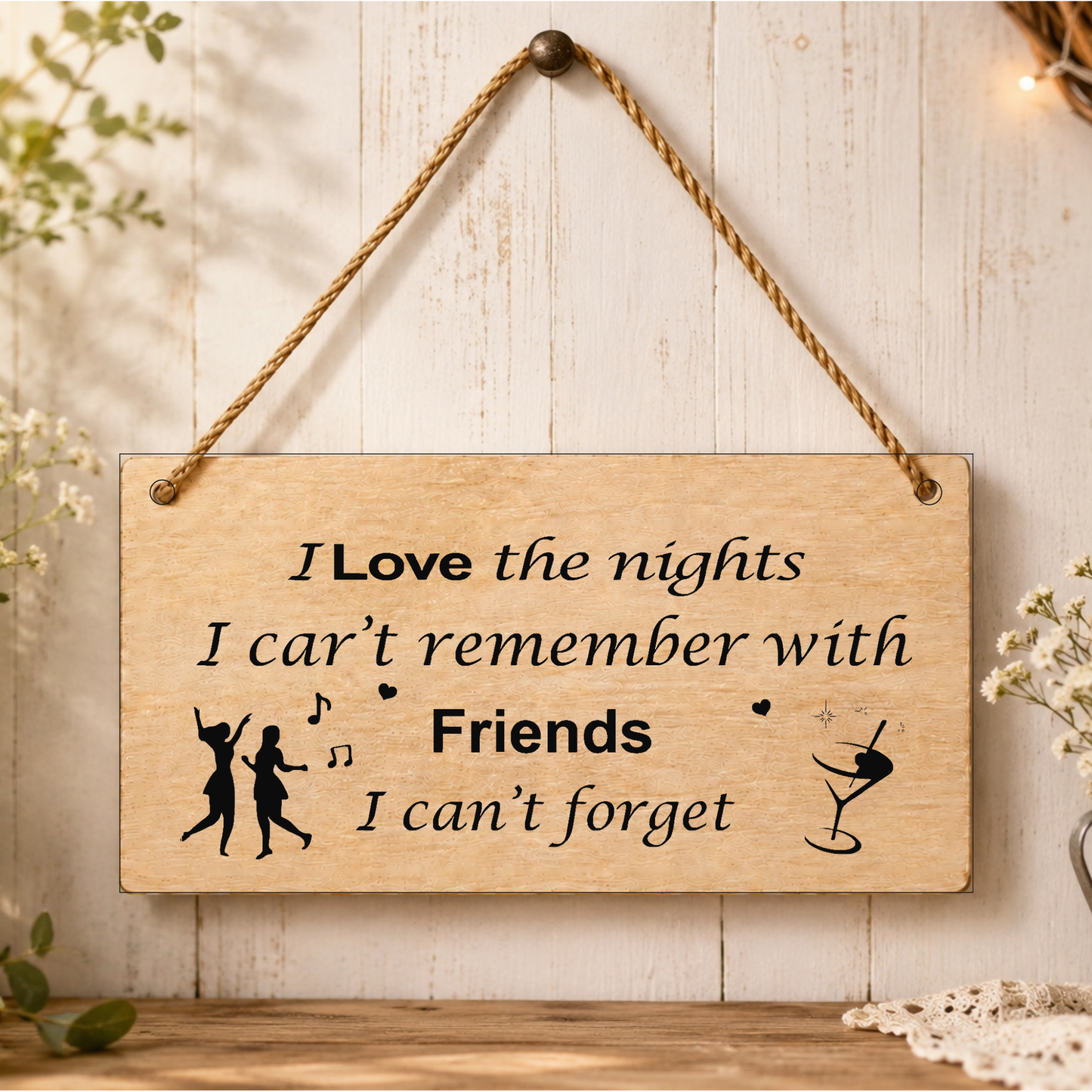 Nights With Friends wooden plaque displayed in a home setting