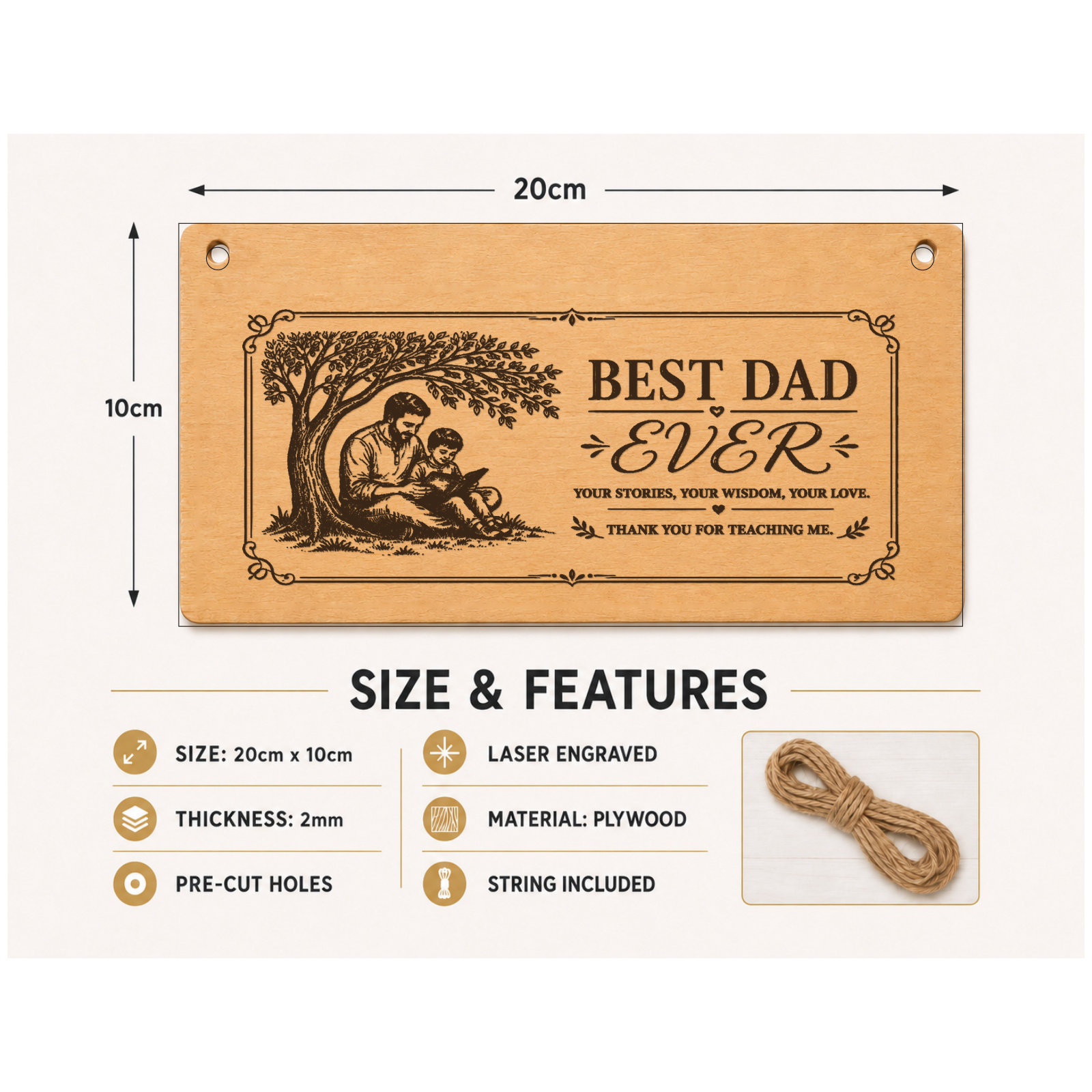 Best Dad Ever Father's Day Dad Wooden Plaque Gift 20x10cm - laser engraved wooden plaque by South Yorkshire Engraving