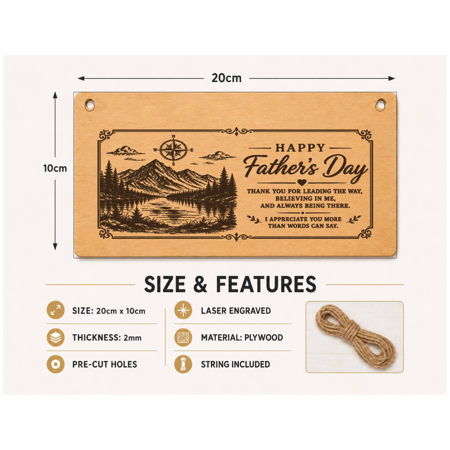 Father's Day Thank You for Leading Dad Plaque Gift 20x10cm - laser engraved wooden plaque by South Yorkshire Engraving