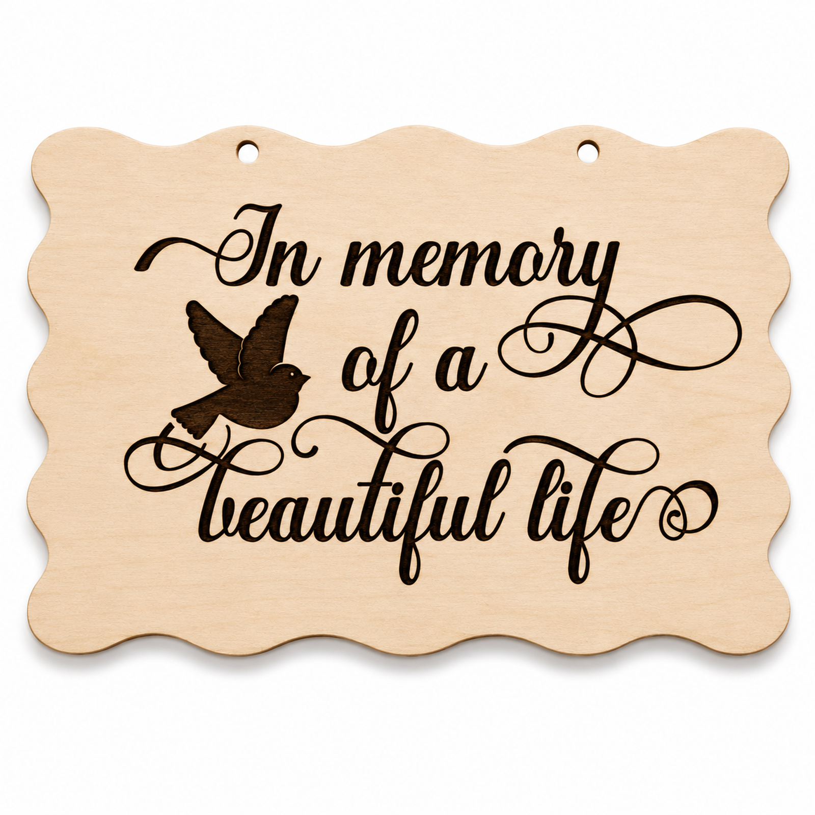 In Memory of a Beautiful Life laser engraved scalloped memorial plaque