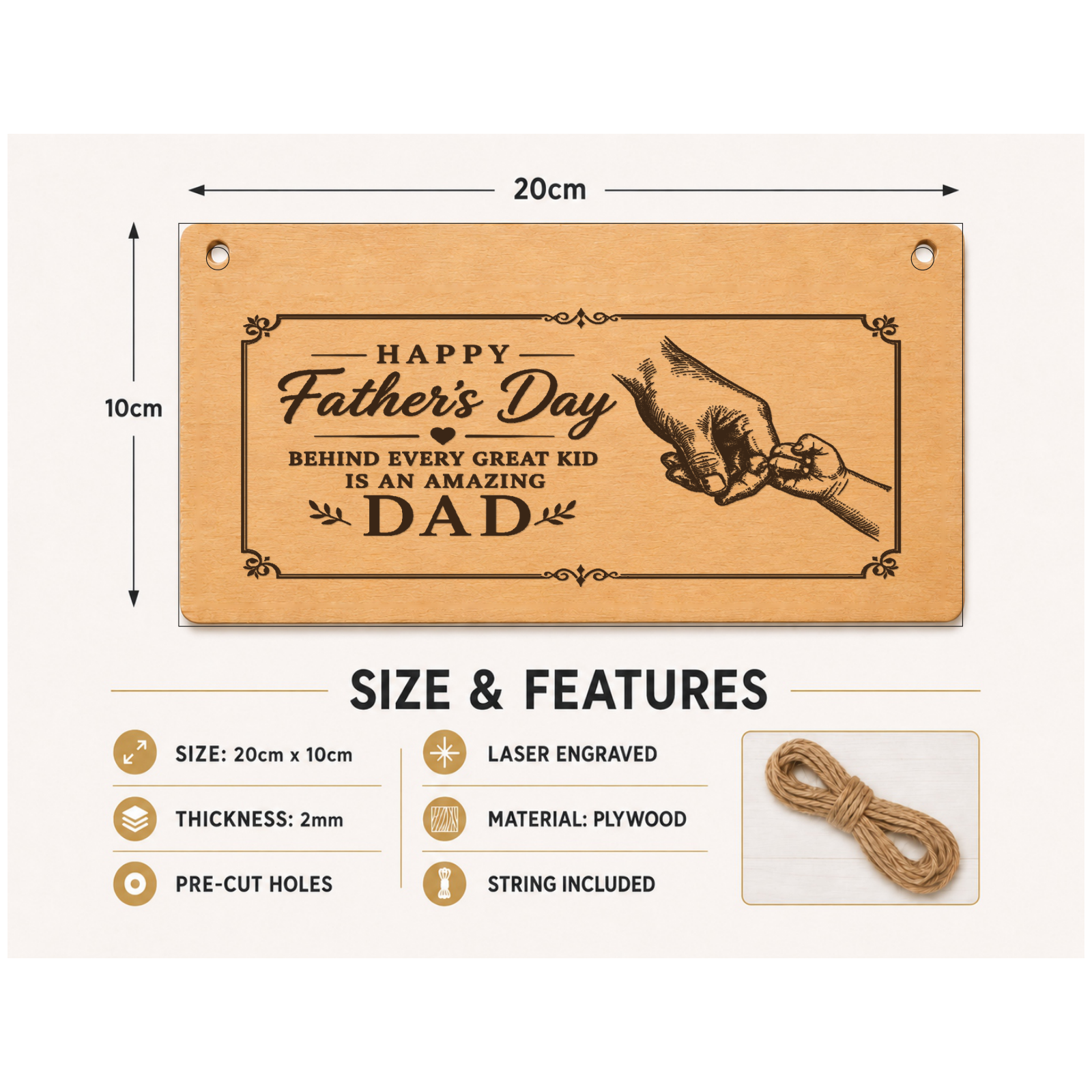 Happy Father's Day Dad Behind Every Dad Plaque Gift 20x10cm - laser engraved wooden plaque by South Yorkshire Engraving
