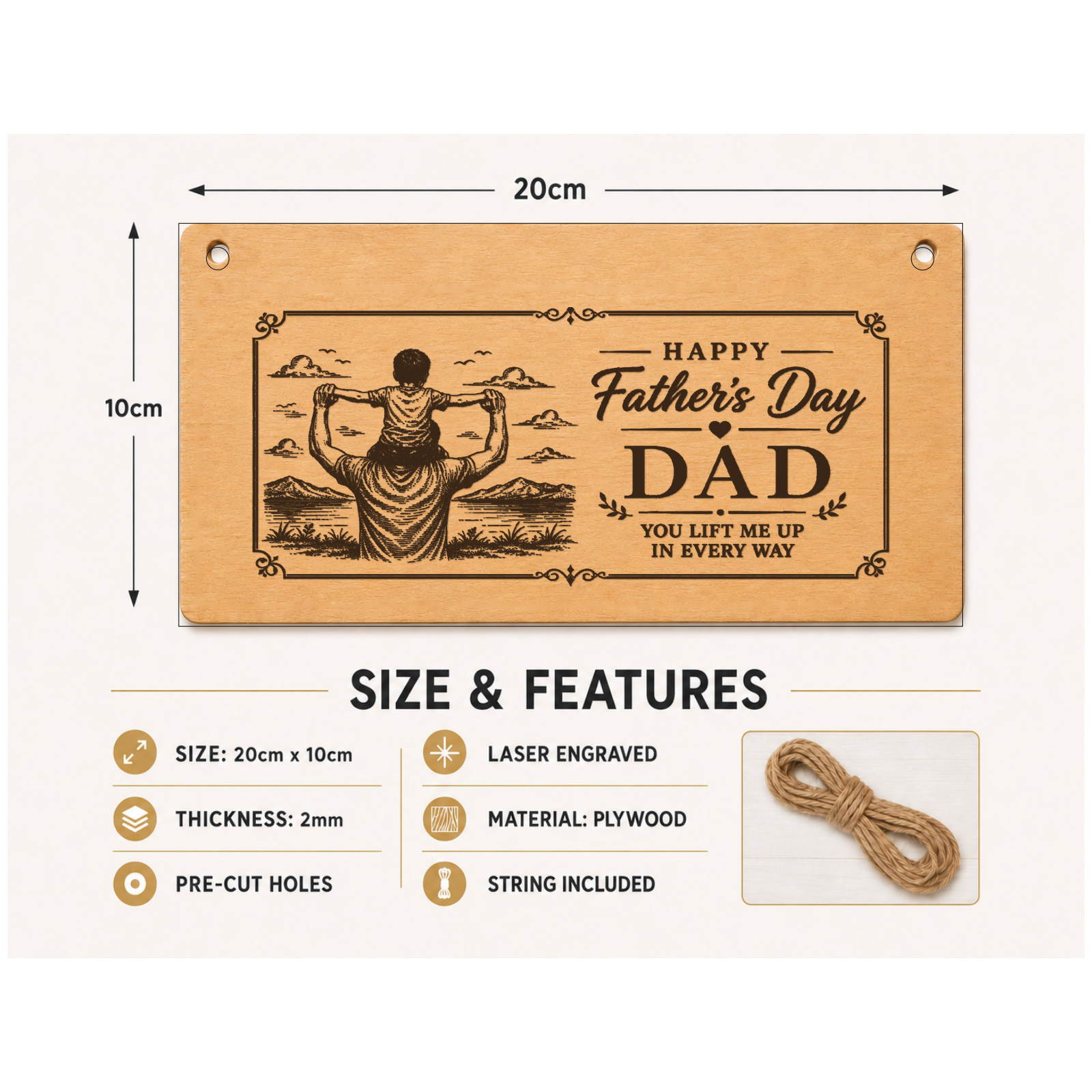 Happy Father's Day Dad You Lift Dad Plaque Gift 20x10cm - laser engraved wooden plaque by South Yorkshire Engraving