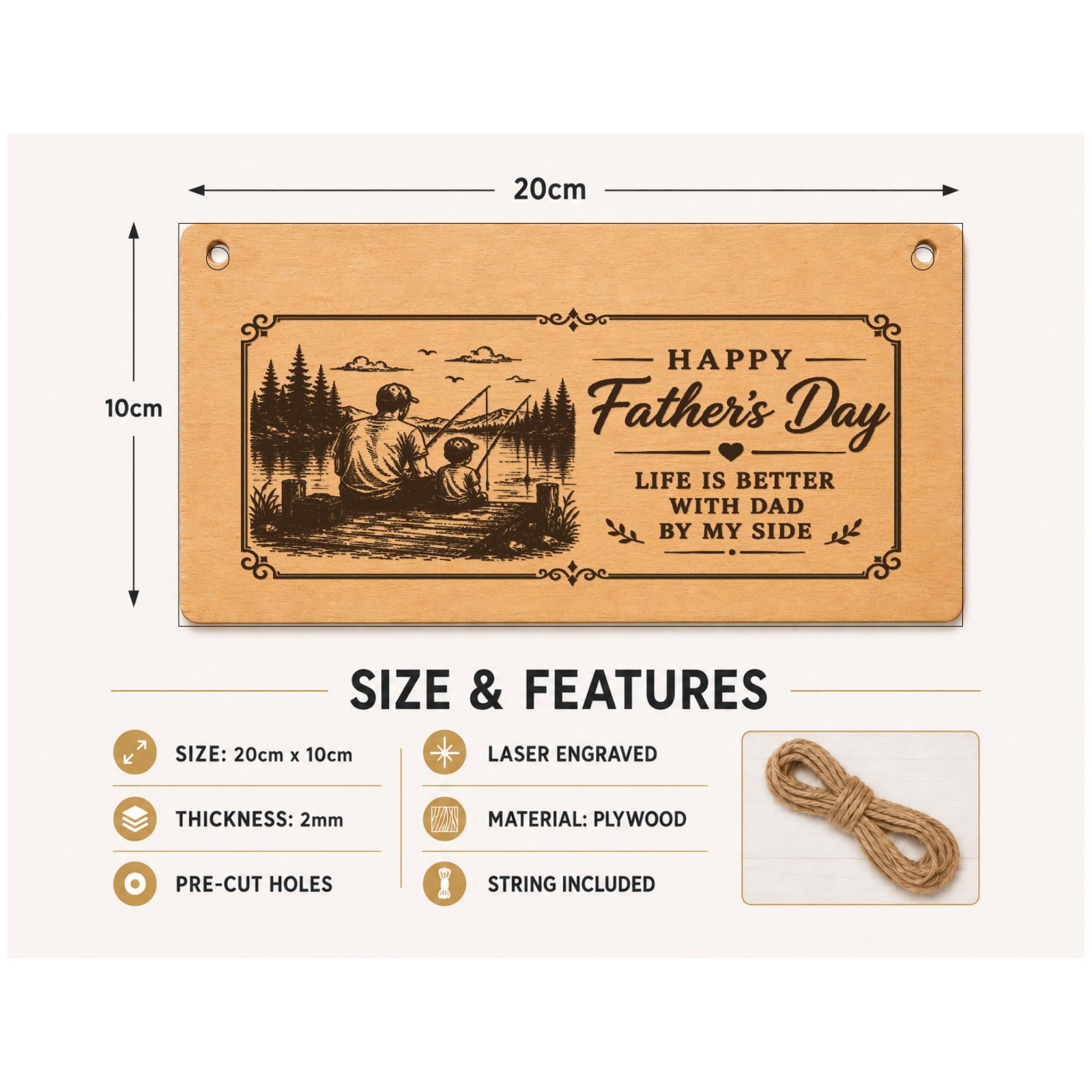 Happy Father's Day Life is Better Dad Plaque Gift 20x10cm - laser engraved wooden plaque by South Yorkshire Engraving