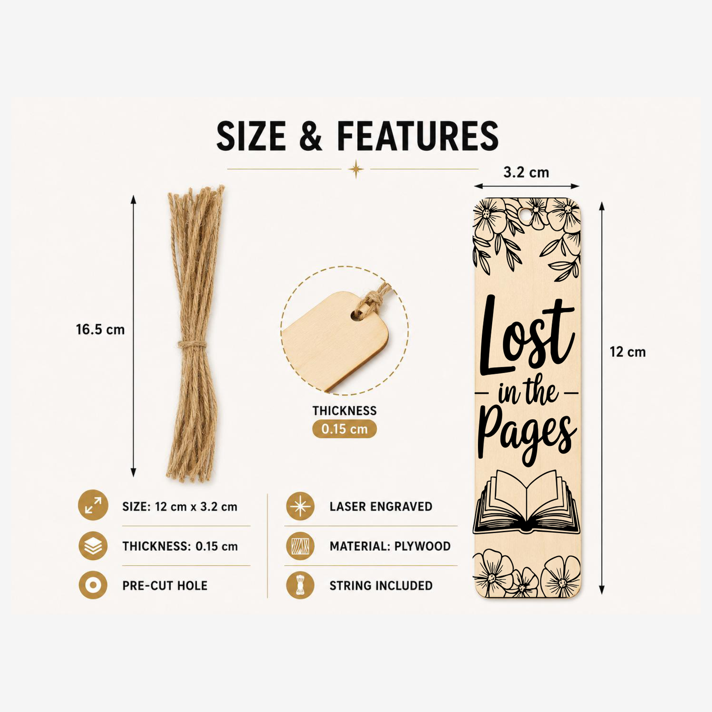 Lost in the Pages bookmark showing 12 x 3.23 cm size and product features