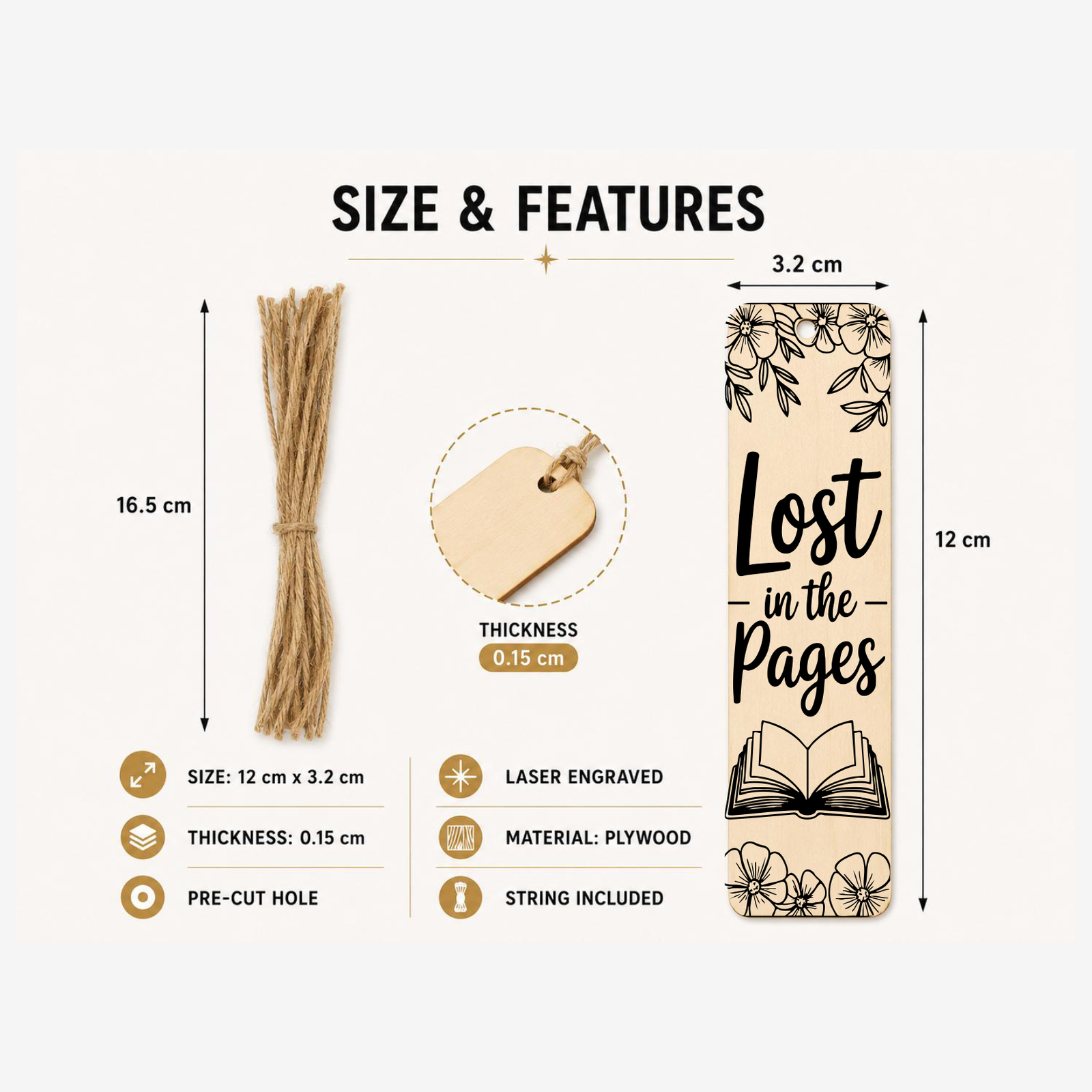 Lost in the Pages bookmark showing 12 x 3.23 cm size and product features