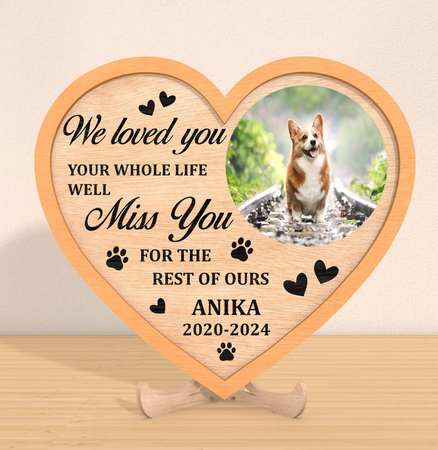 Dog memorial heart plaque design option one