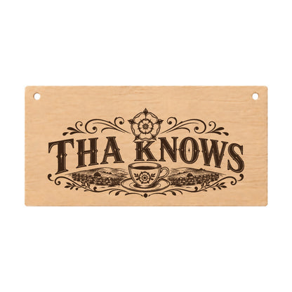 Tha Knows Yorkshire slang wooden plaque on a white background