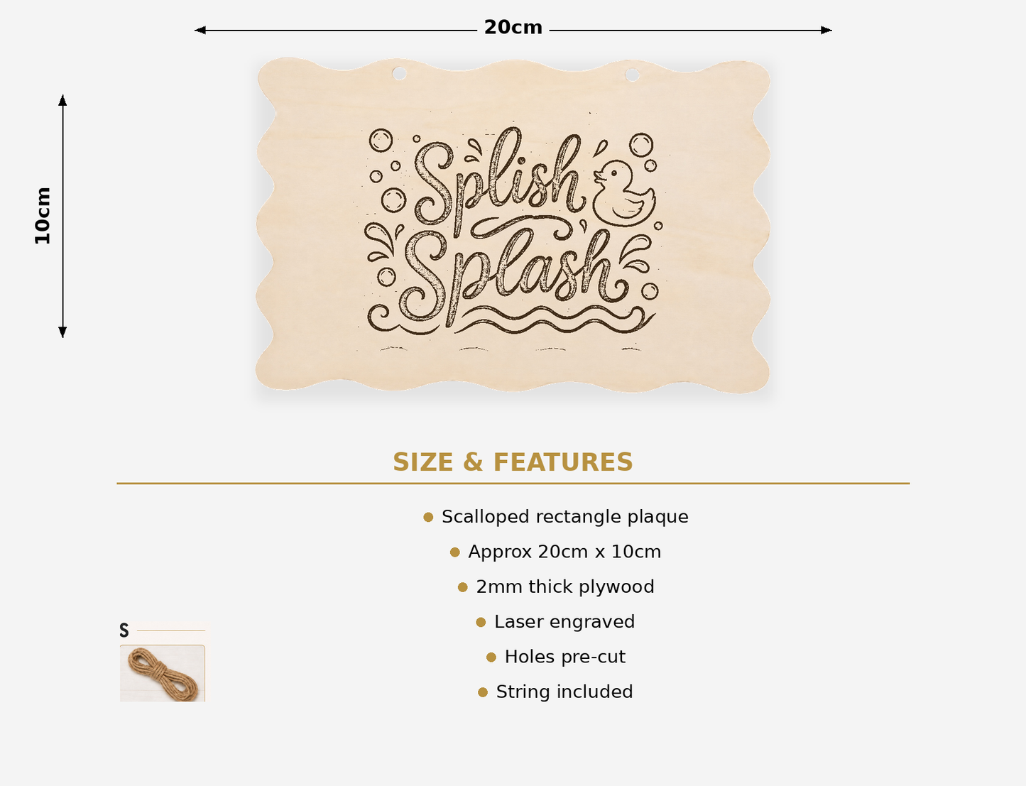 Splish Splash Funny Bathroom Wooden Plaque 20x10cm - laser engraved wooden plaque by South Yorkshire Engraving