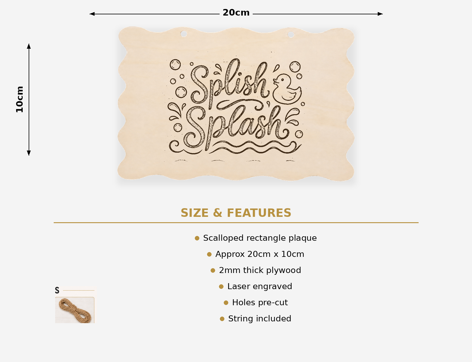 Splish Splash Funny Bathroom Wooden Plaque 20x10cm - laser engraved wooden plaque by South Yorkshire Engraving