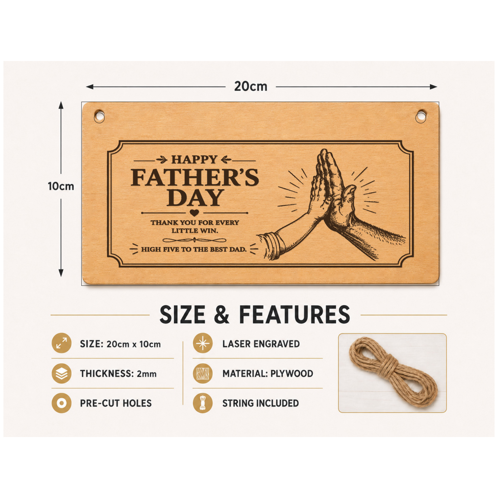 Happy Father's Day Thanks for Every Dad Plaque Gift 20x10cm - laser engraved wooden plaque by South Yorkshire Engraving