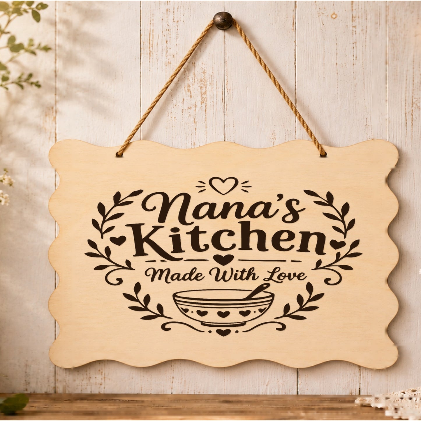 Nana’s Kitchen Made With Love plaque displayed in a kitchen setting