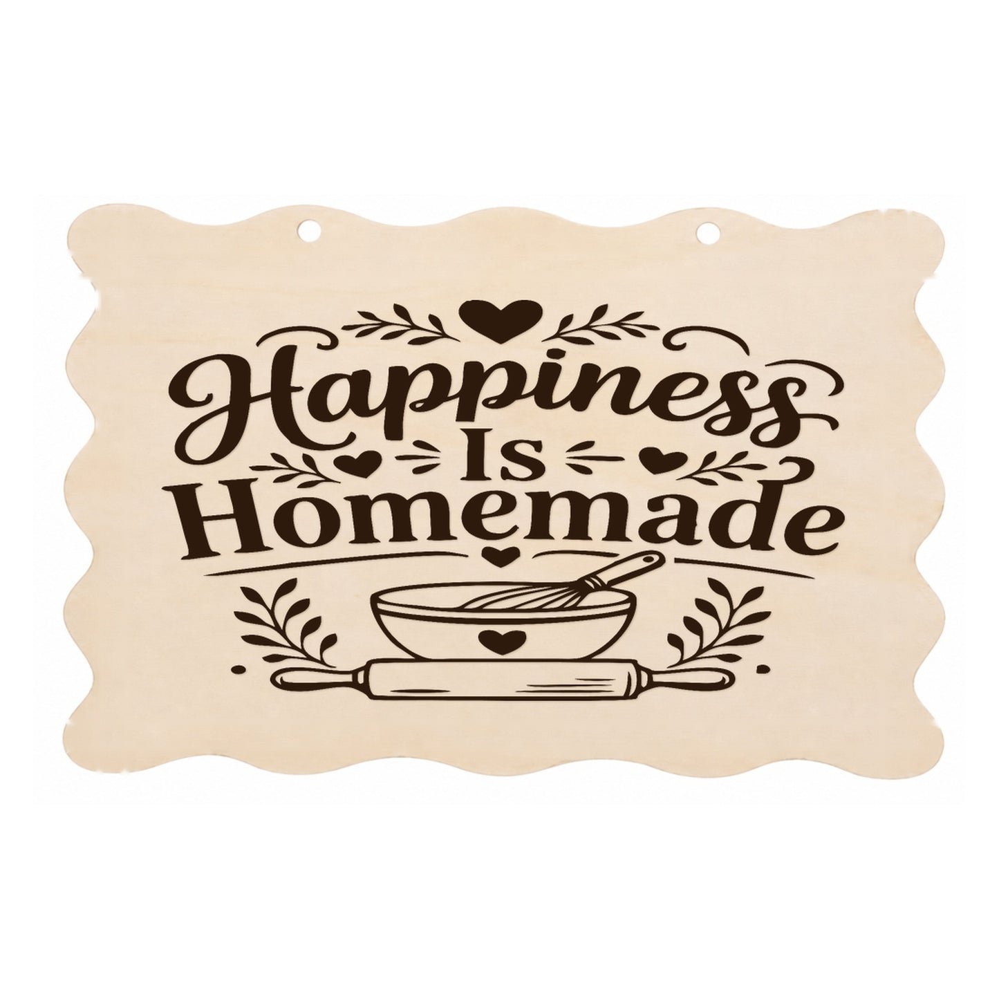 Happiness Is Homemade scalloped kitchen plaque on a white background