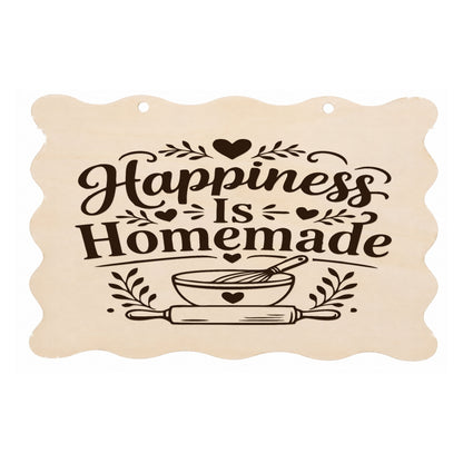 Happiness Is Homemade scalloped kitchen plaque on a white background