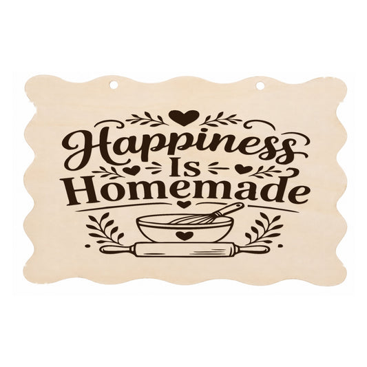 Happiness Is Homemade scalloped kitchen plaque on a white background
