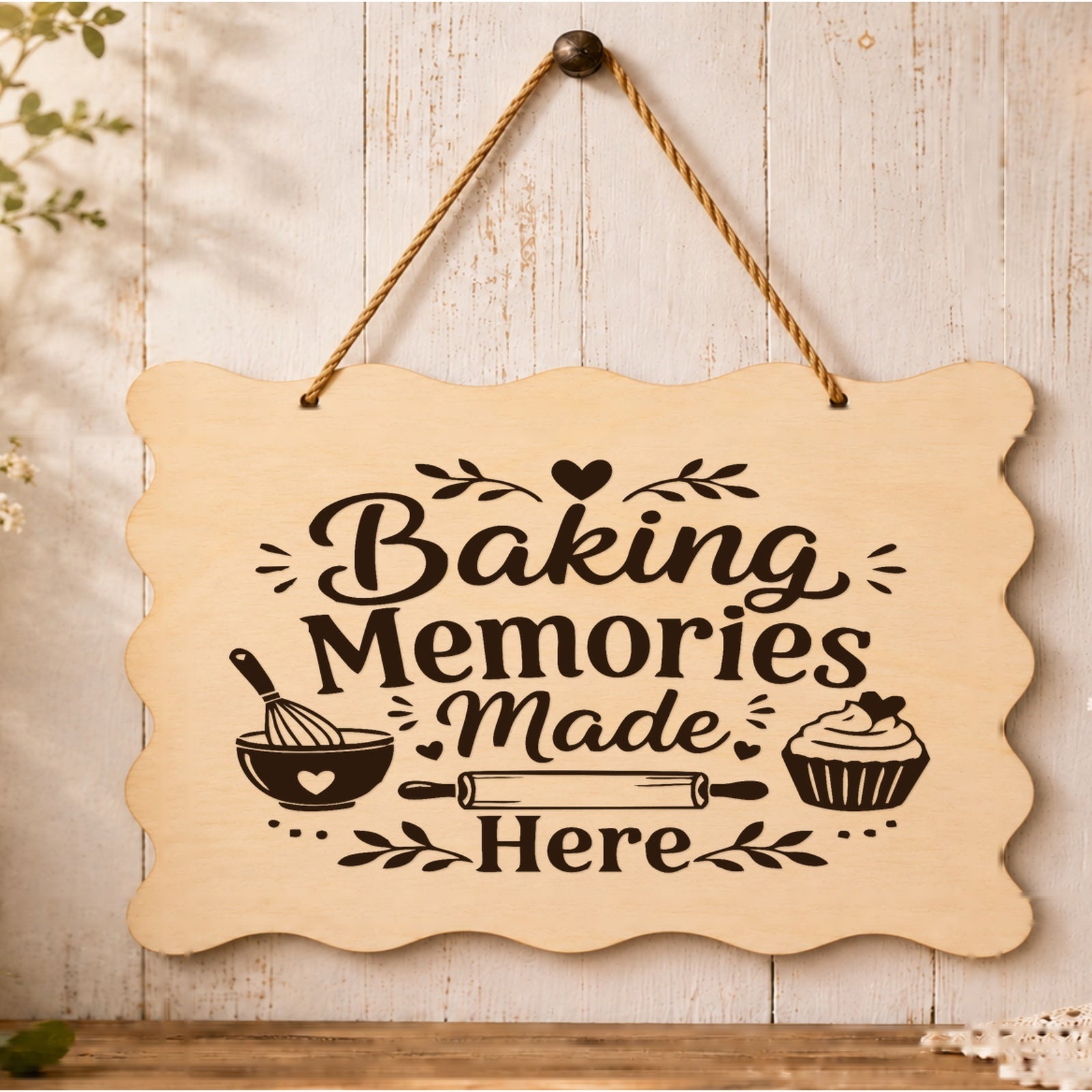 Baking Memories Made Here plaque displayed in a kitchen setting