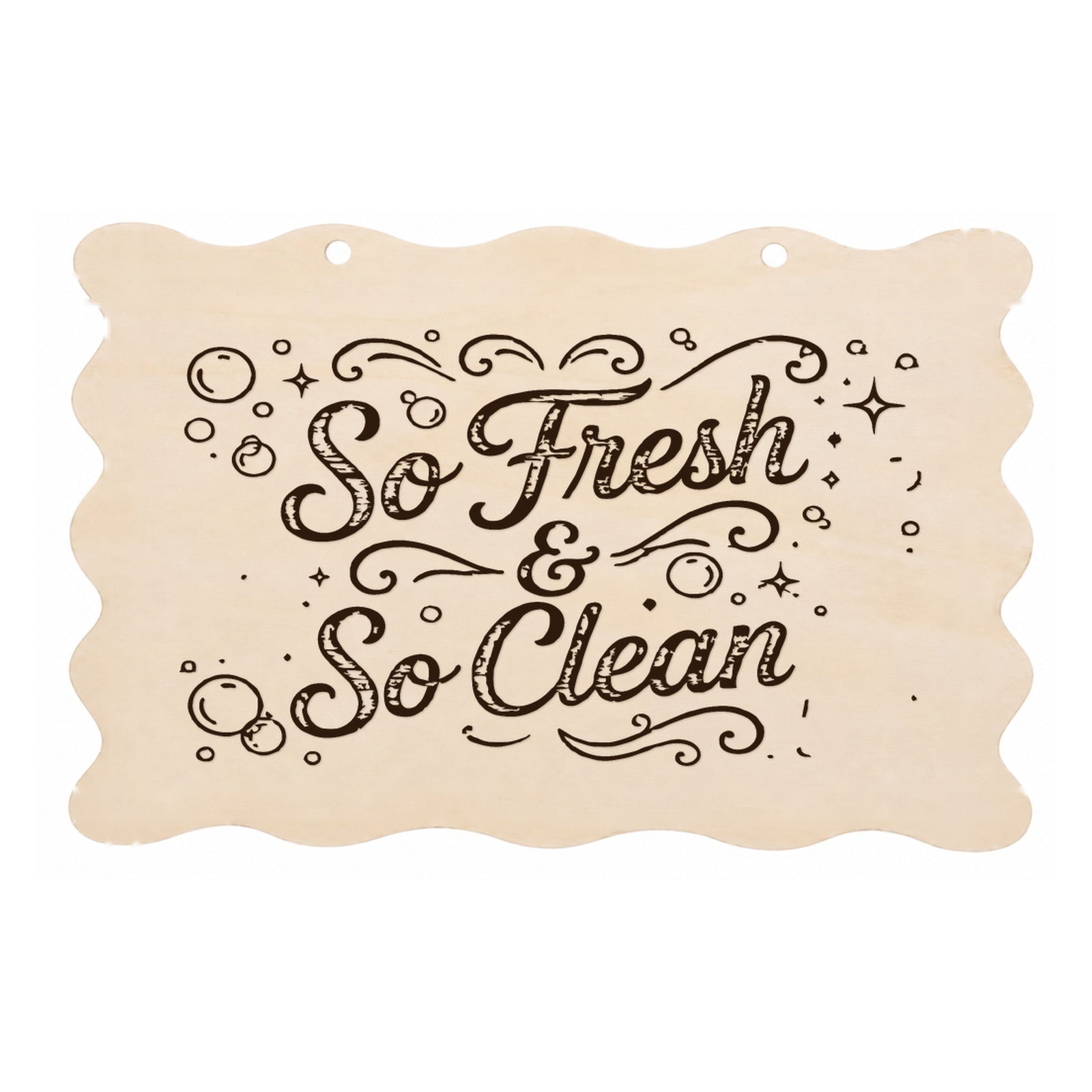 So Fresh and So Clean scalloped bathroom plaque on a white background