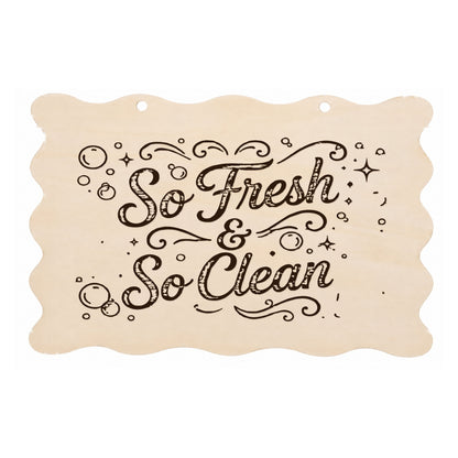 So Fresh and So Clean scalloped bathroom plaque on a white background