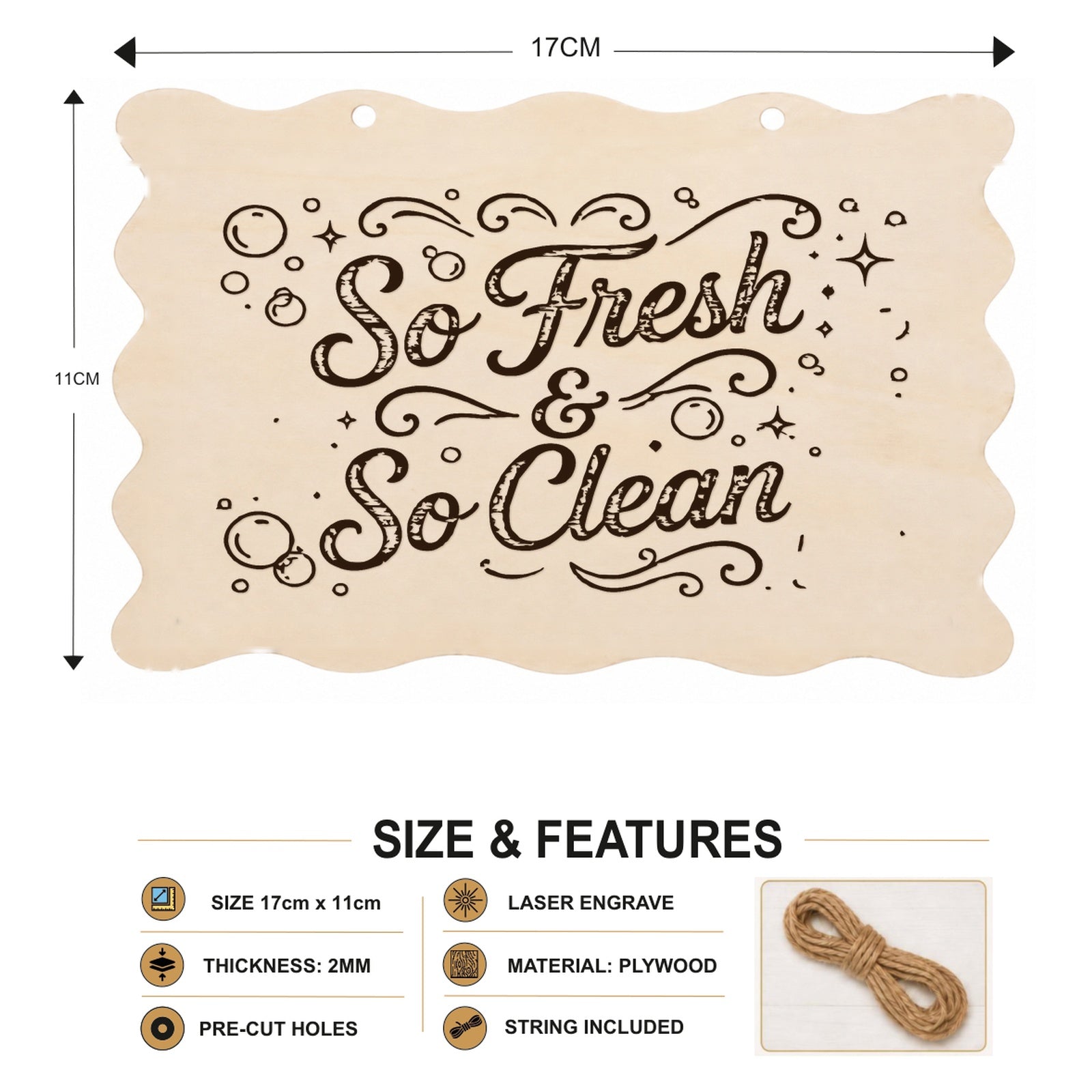 So Fresh and So Clean plaque showing 20 x 10 cm size and product features