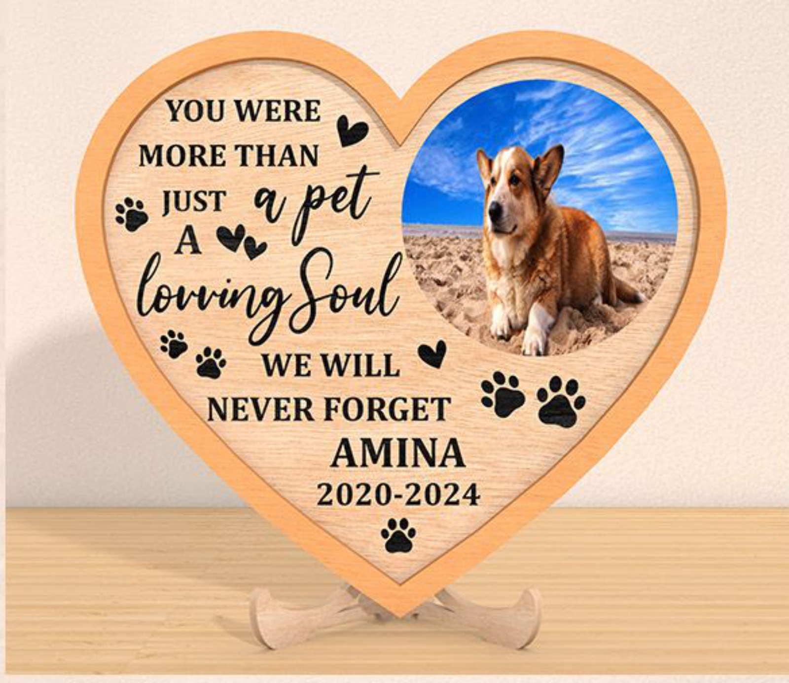 Dog memorial heart plaque design option two