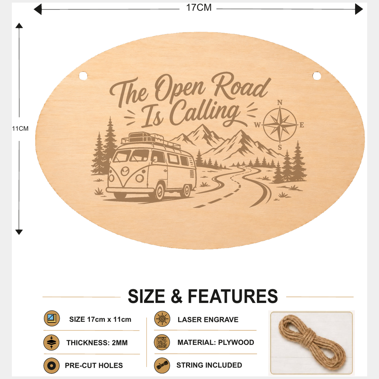 The Open Road Is Calling oval plaque showing 17 x 11 cm size and product features