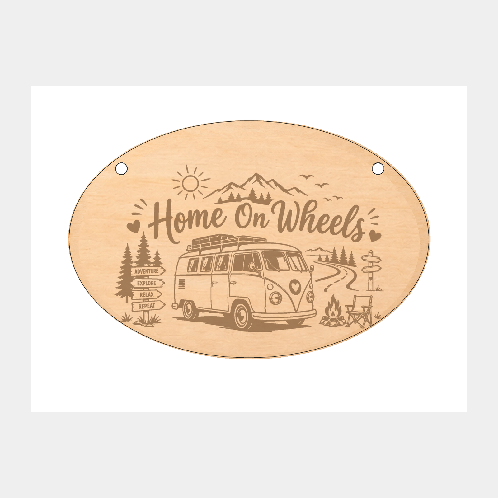Home on Wheels caravan and campervan oval plaque on a white background