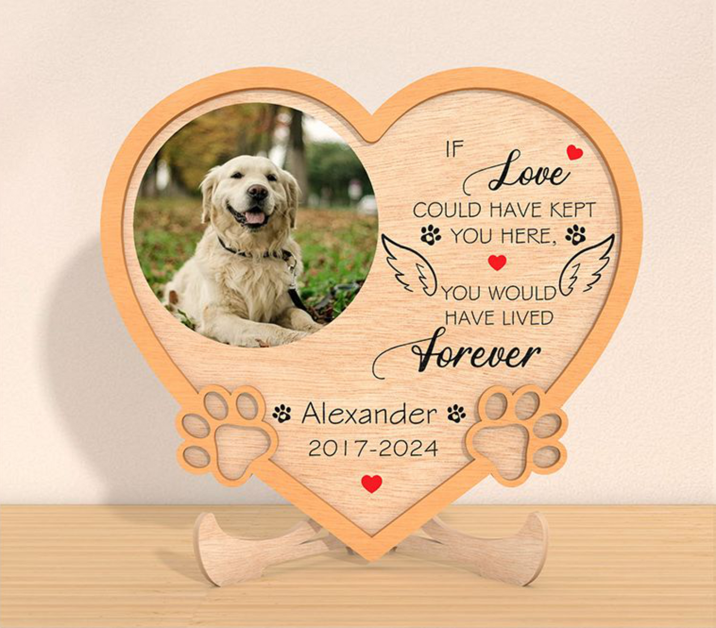 Dog memorial heart plaque design option two