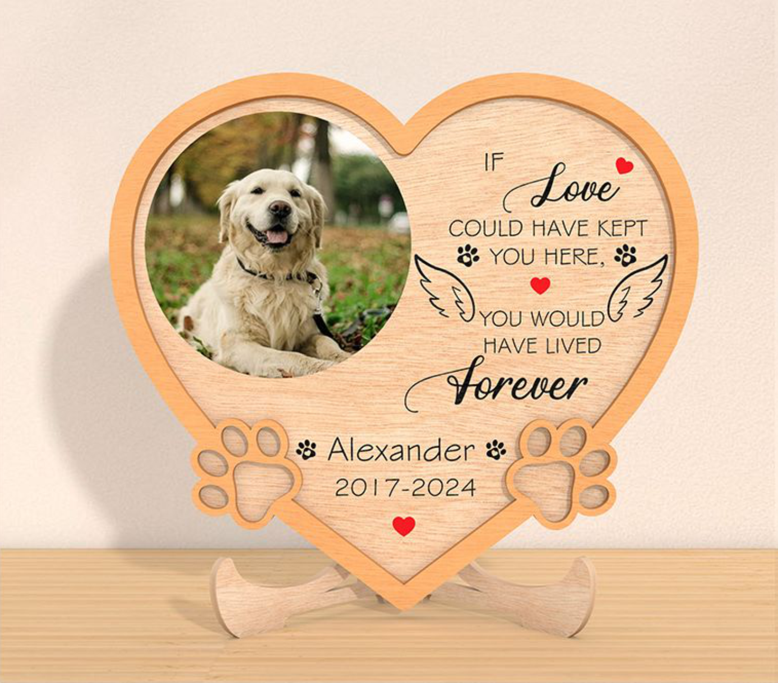 Dog memorial heart plaque design option two