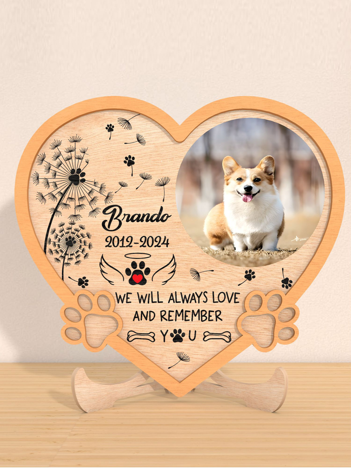 Dog memorial heart plaque design option one