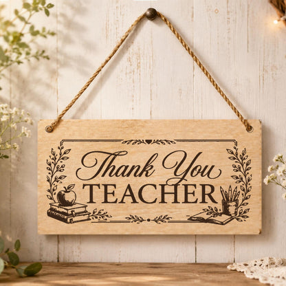 Thank You Teacher wooden plaque displayed in a classroom setting