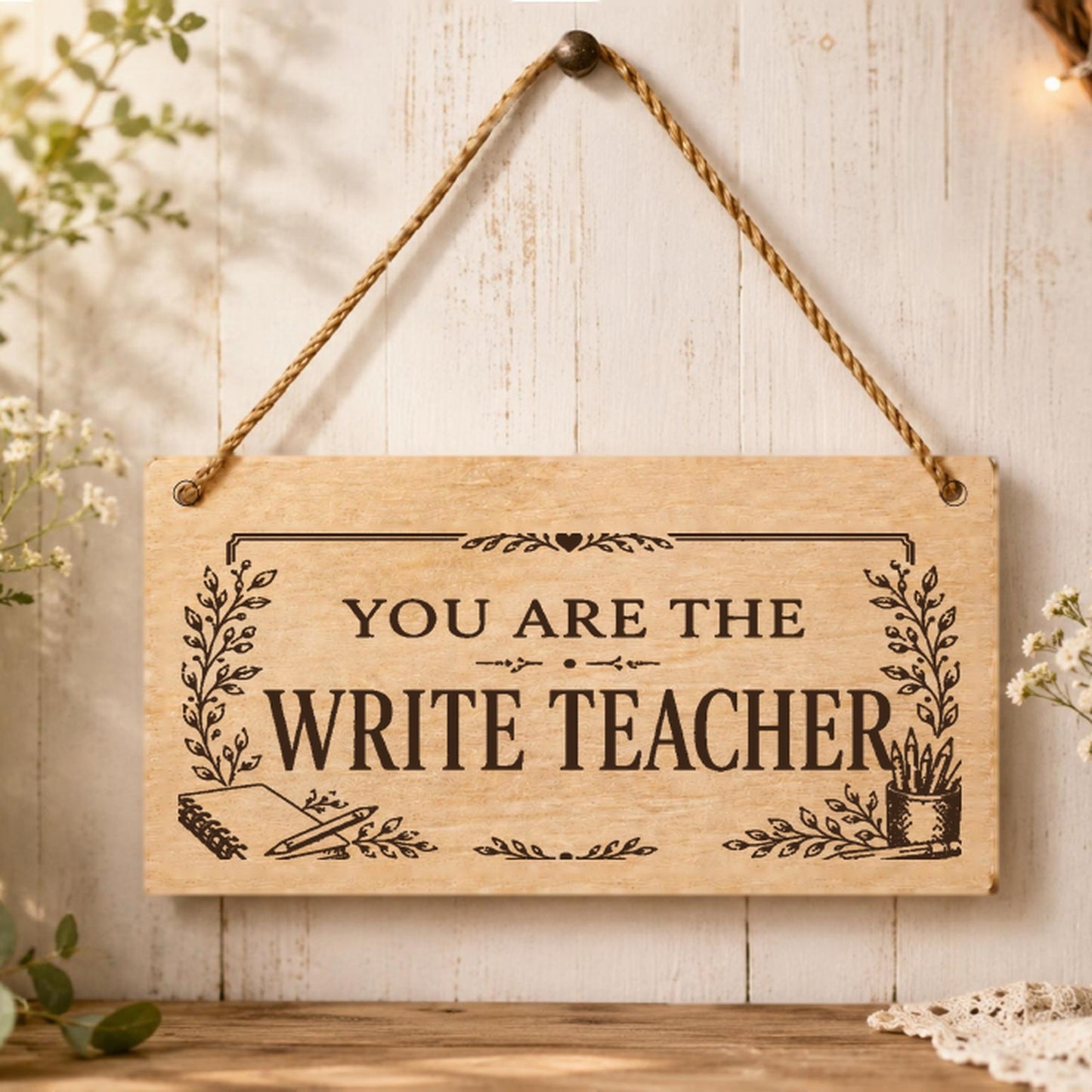 You Are the Write Teacher plaque displayed in a classroom setting