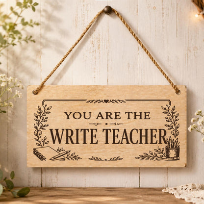 You Are the Write Teacher plaque displayed in a classroom setting