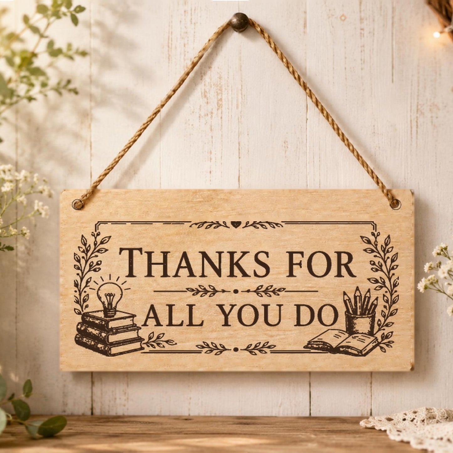 Thanks for All You Do teacher plaque displayed in a classroom setting