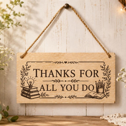 Thanks for All You Do teacher plaque displayed in a classroom setting