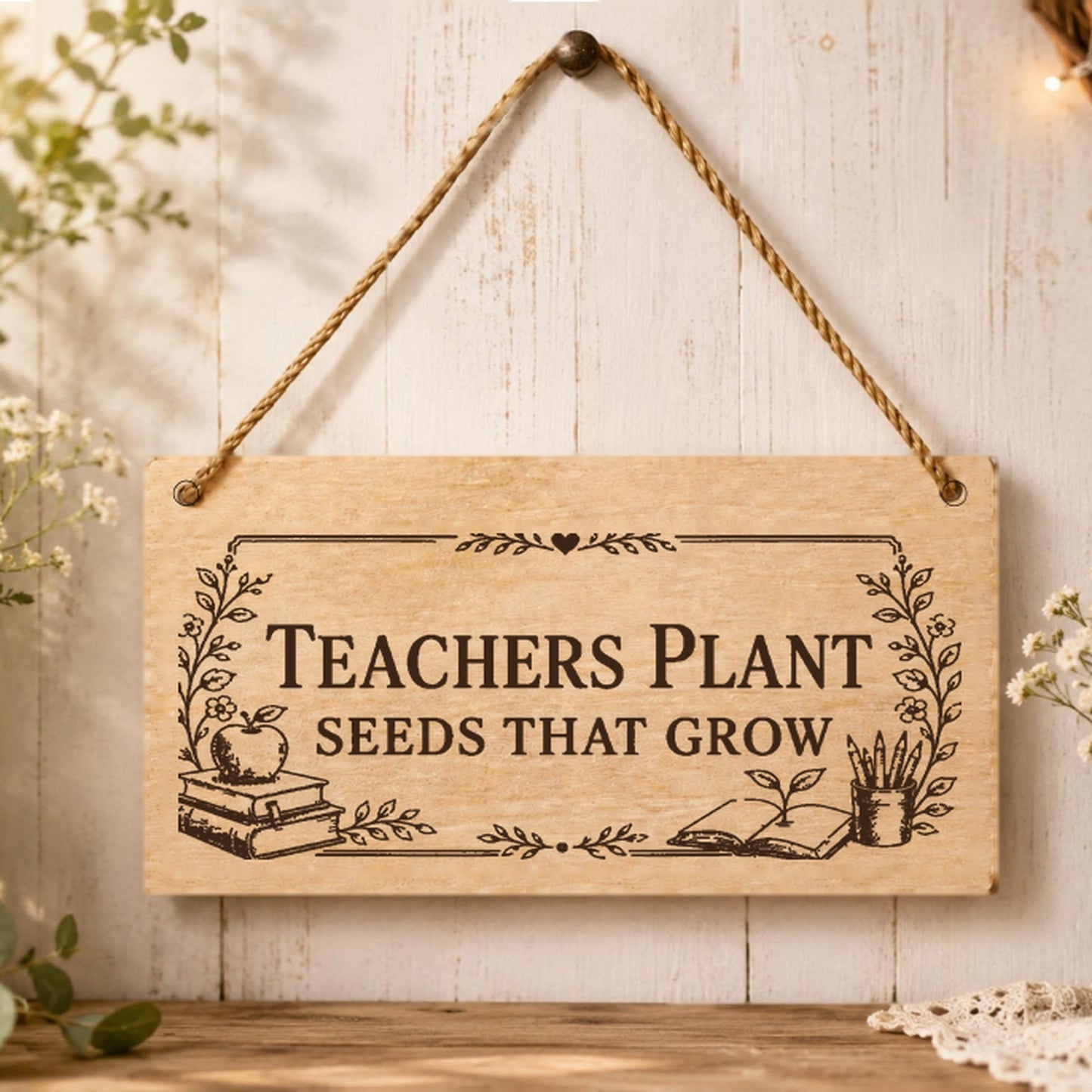 Teachers Plant Seeds That Grow plaque displayed in a classroom setting