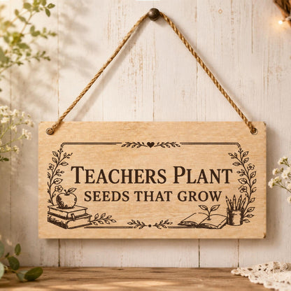 Teachers Plant Seeds That Grow plaque displayed in a classroom setting