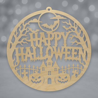 614, Happy Halloween Graveyard, round plaque