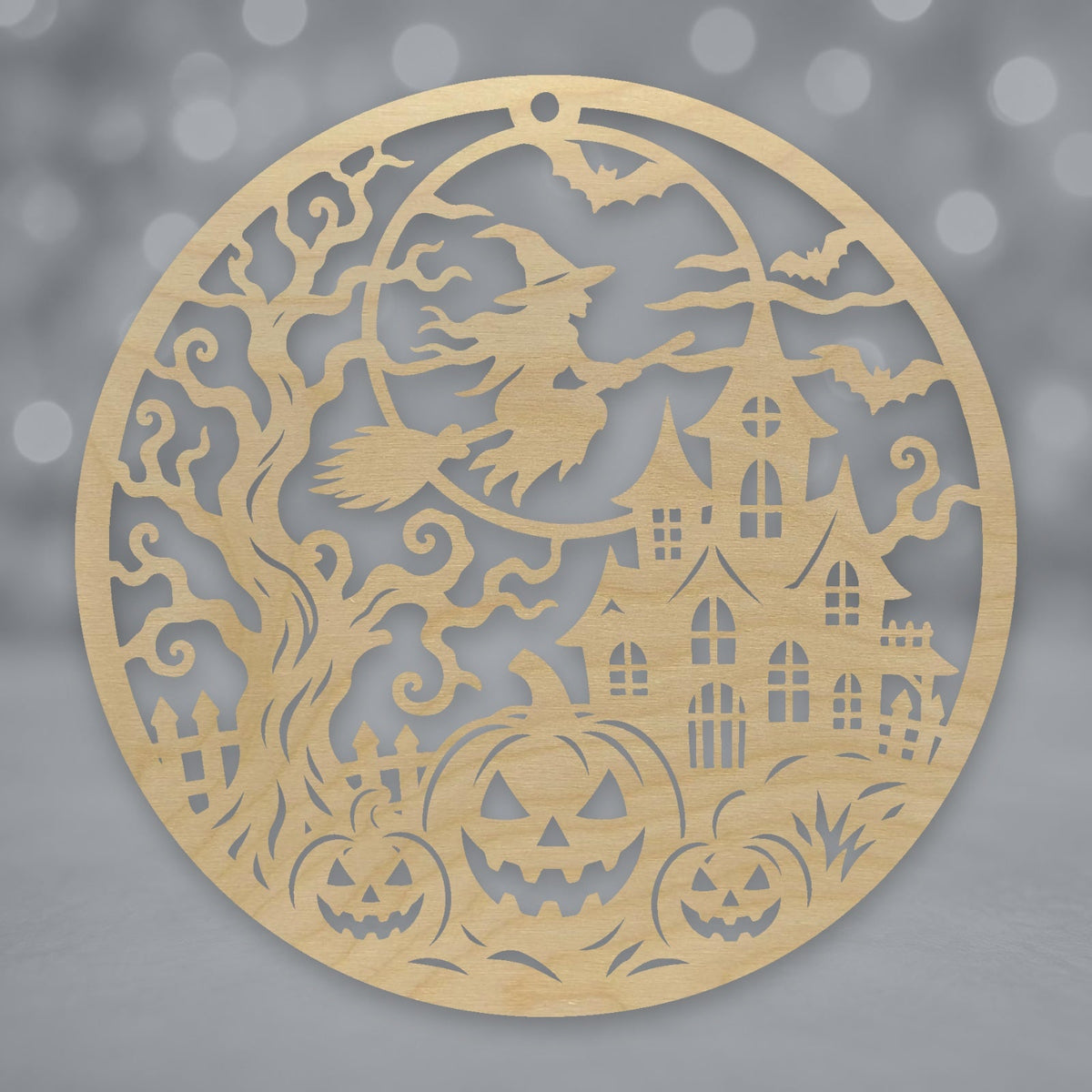 617, Flying Witch & Haunted House, round plaque